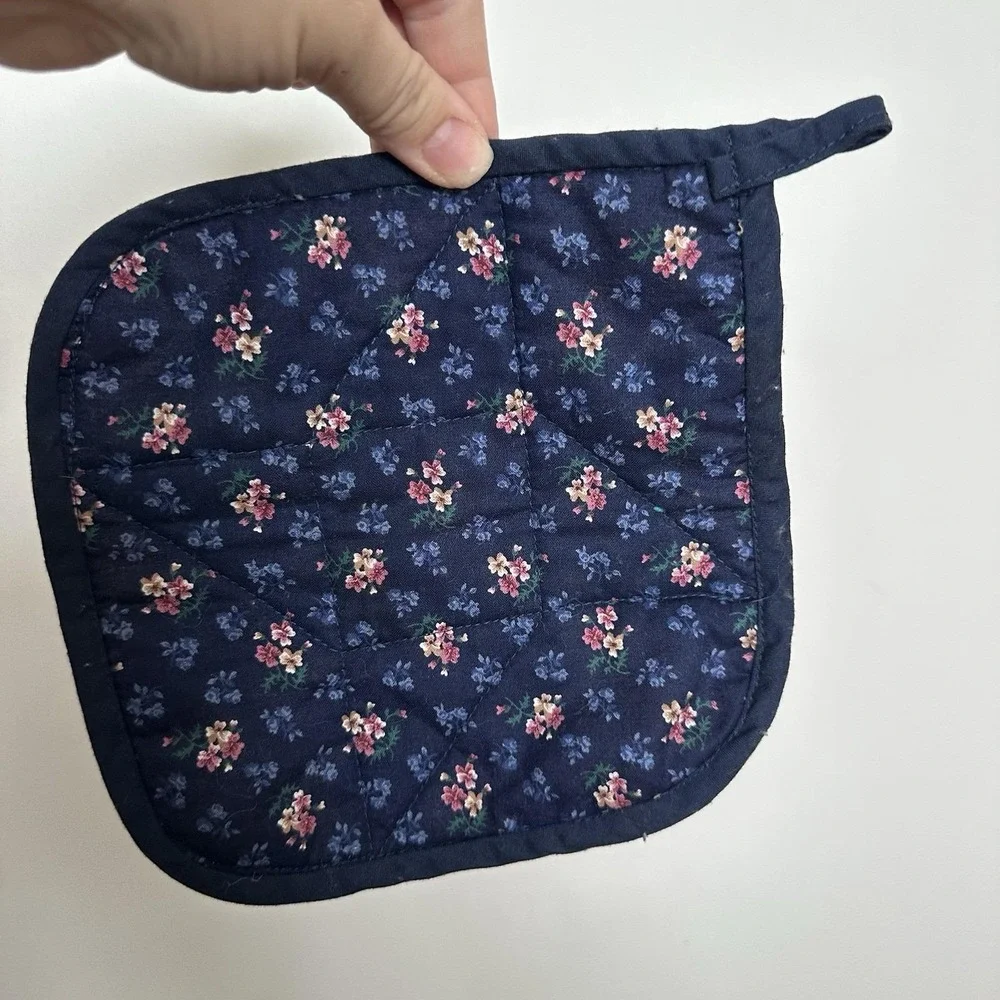 VTG Primitive‎ Quilted Star Pot Holder Red White Blue Floral 7x7 100% Cotton
